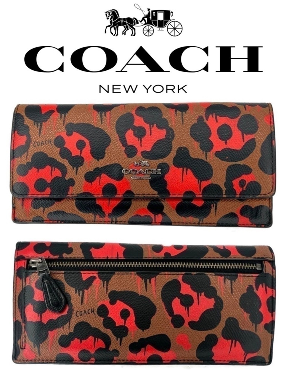 Coach Wild Beast RARE Leopard Orange Brown Animal Print Leather Wallet NWOT
